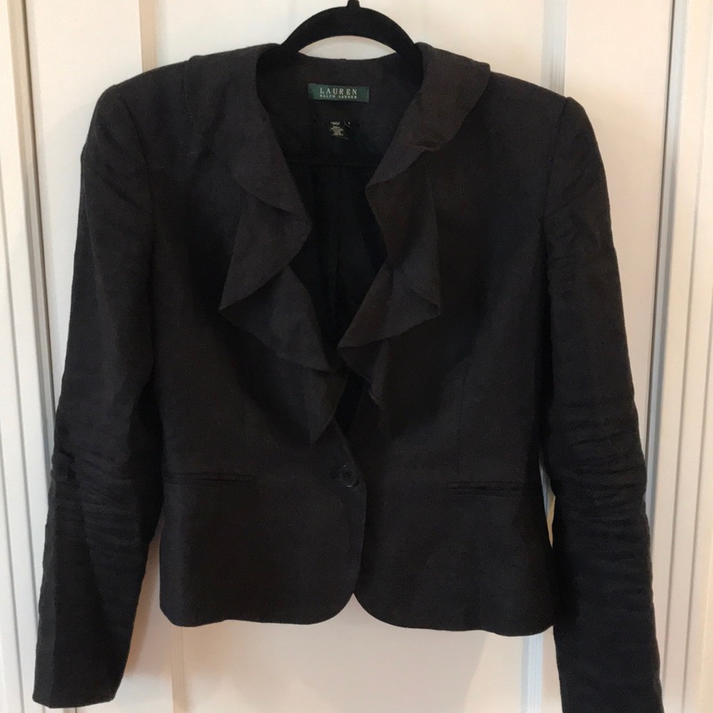 Black Linen Ralph Lauren ruffled blazer